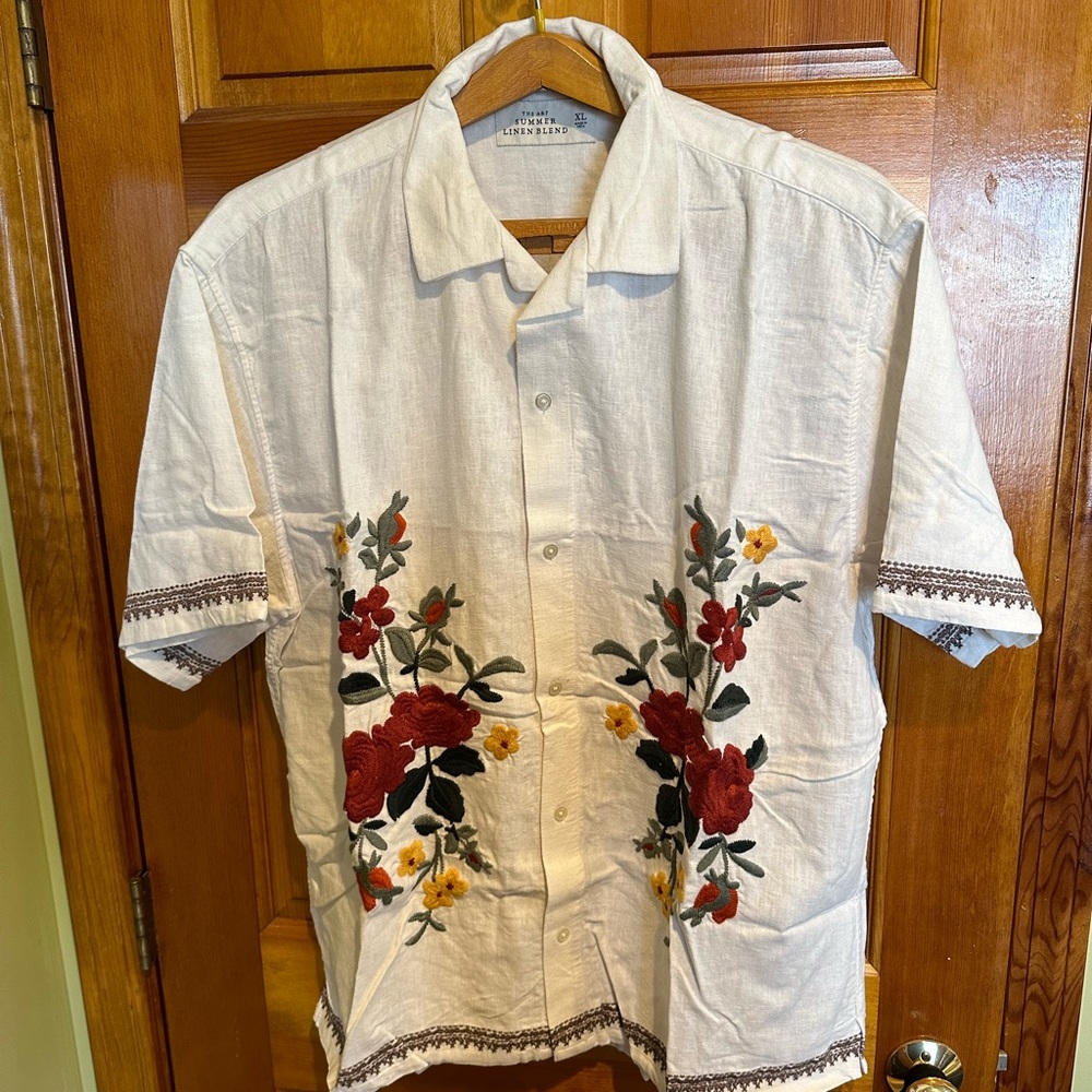 abercrombie embroidered linen shirt